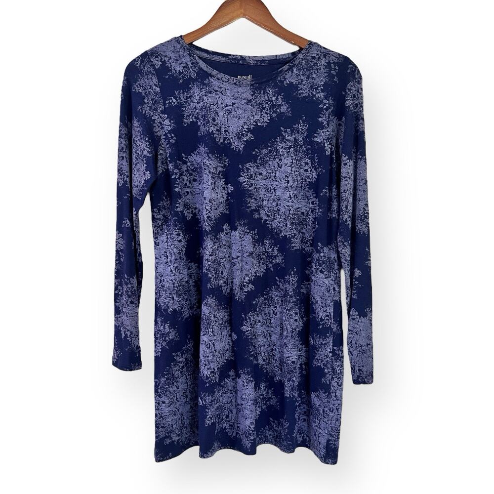J Jill Pure Jill Super Soft Tunic S Navy Abstract Long Sleeve Pima Cotton Blend